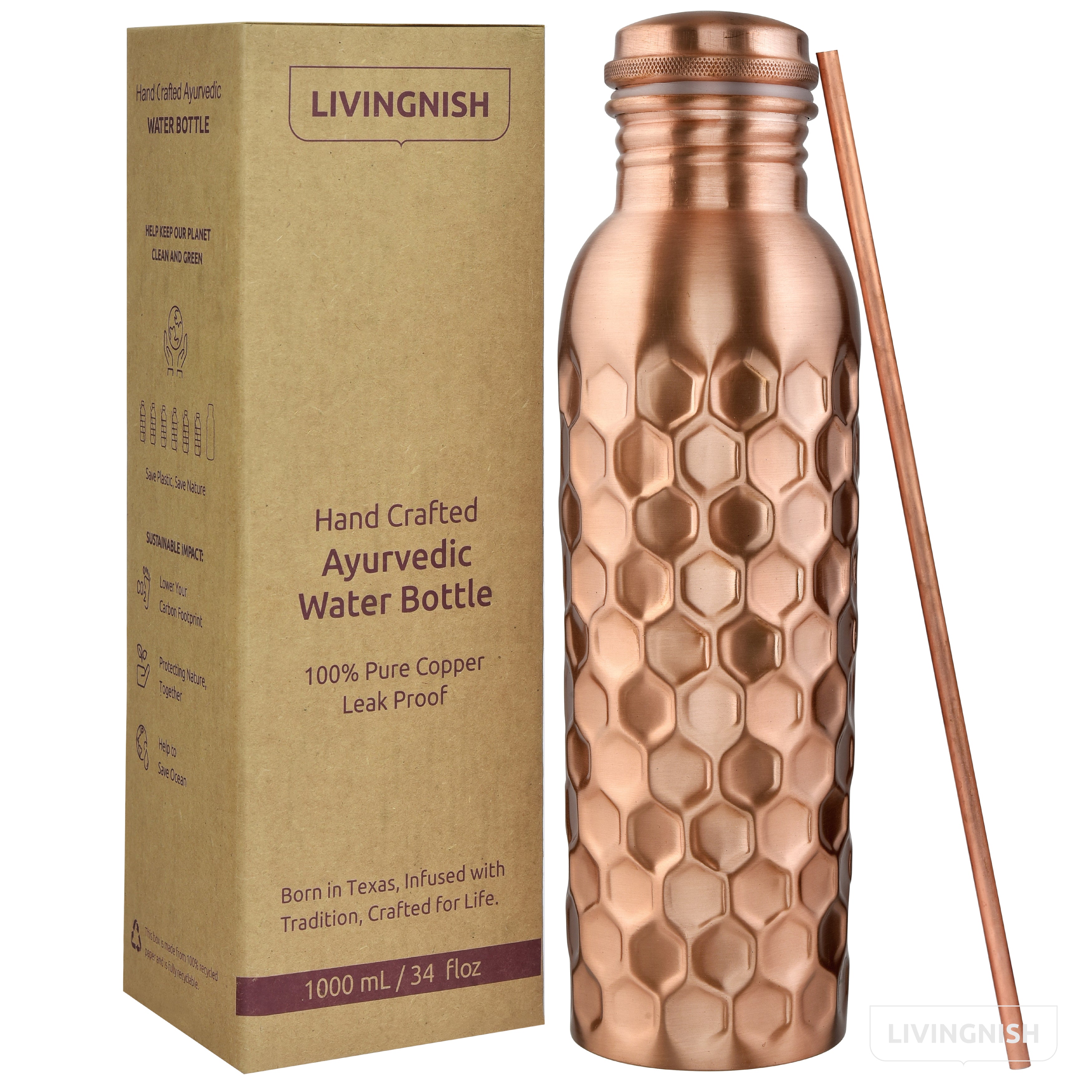 100% Pure Ayurvedic Copper Water Bottle | Hammered Design – LIVINGNISH