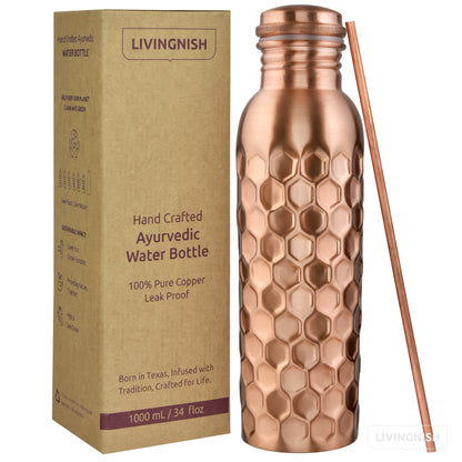 100% Pure Ayurvedic Copper Water Bottle- Hammerred