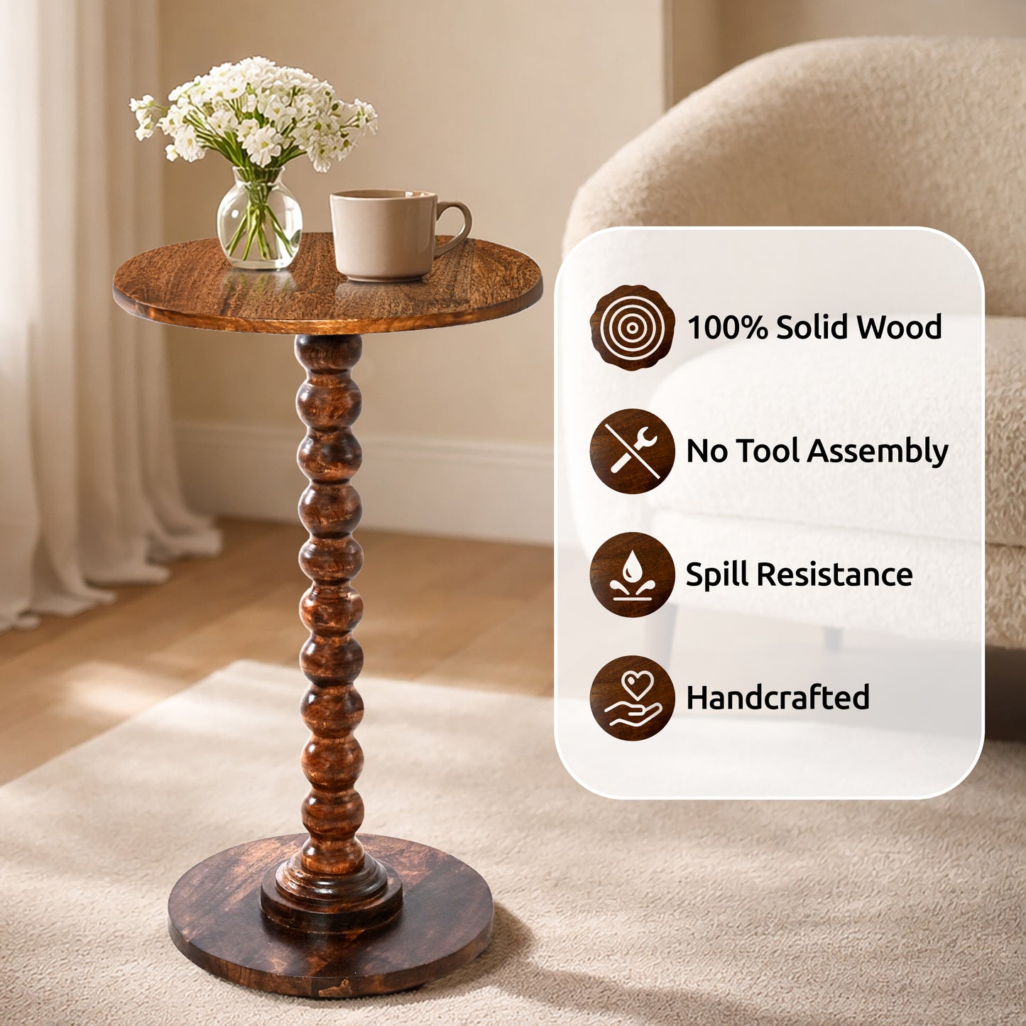 Livingnish Round Side Table, Modern Accent Nightstand for Corners, and Office (Rustic Brown)