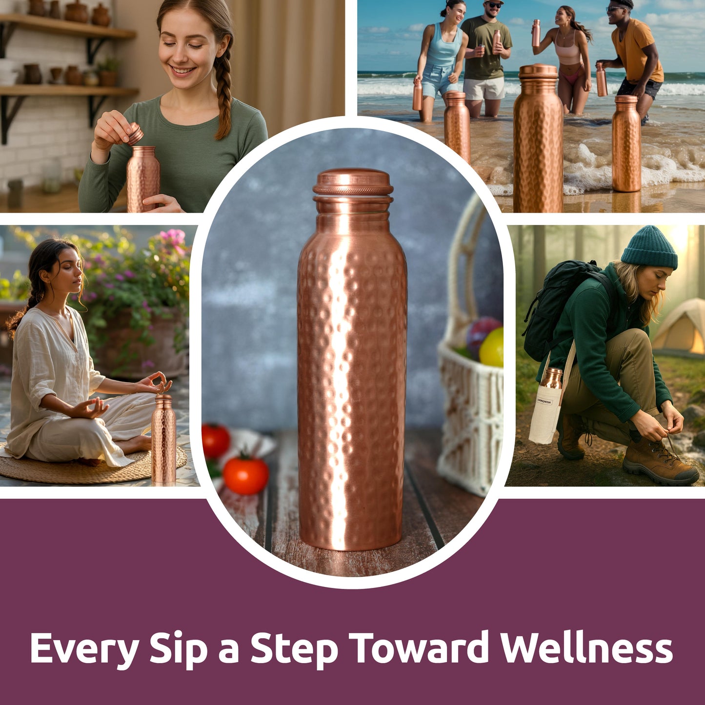 100% Pure Ayurvedic Copper Water Bottle- Hammerred