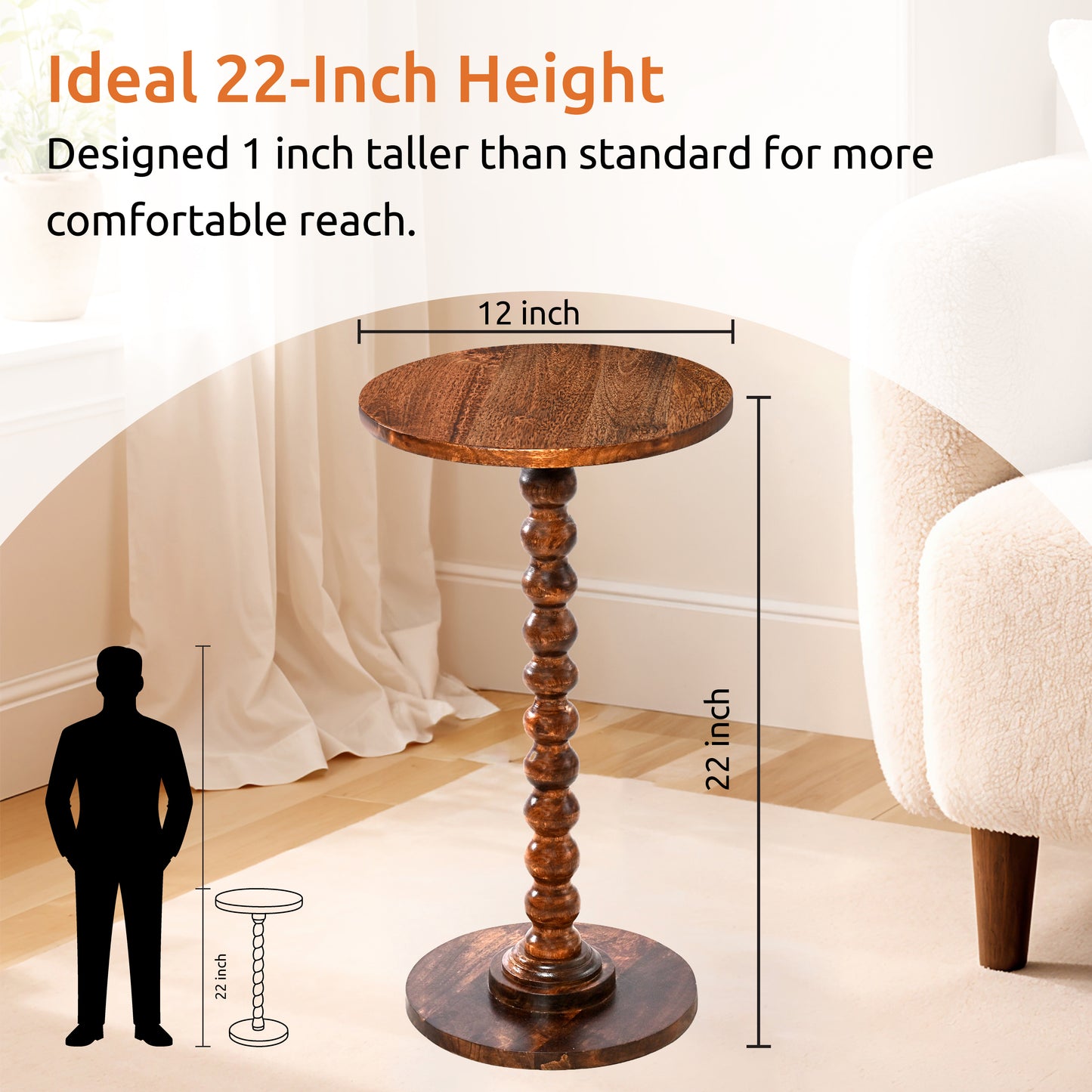 Livingnish Round Side Table, Modern Accent Nightstand for Corners, and Office (Rustic Brown)