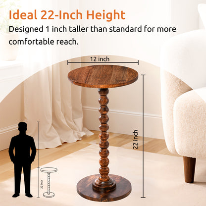 Livingnish Round Side Table, Modern Accent Nightstand for Corners, and Office (Rustic Brown)