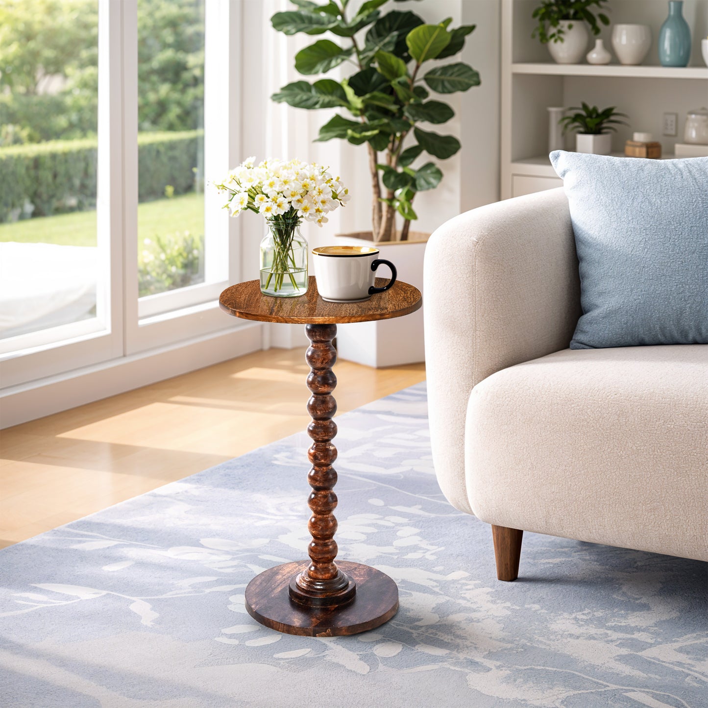 Livingnish Round Side Table, Modern Accent Nightstand for Corners, and Office (Rustic Brown)