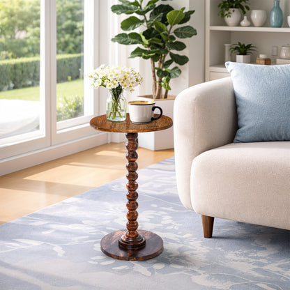 Livingnish Round Side Table, Modern Accent Nightstand for Corners, and Office (Rustic Brown)