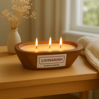 Livingnish Wood Dough Bowl Candle