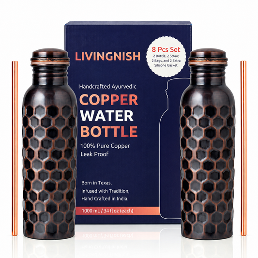 Pure Copper Water Bottle Antique Honeycomb Bundle 8 pcs set