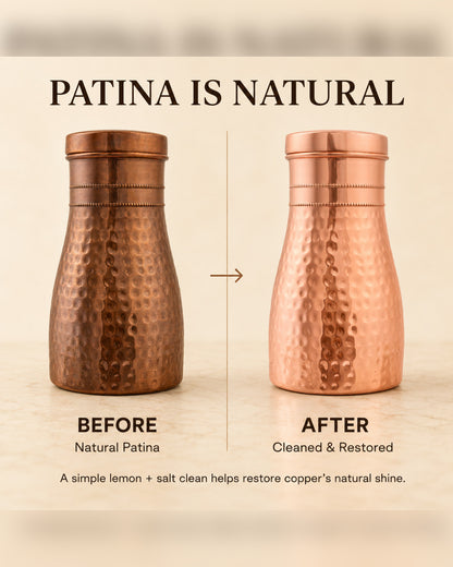 Livingnish Pure Copper Carafe with Convertible Lid Cup – 34 oz / 1000 ml, Handcrafted Hammered Finish