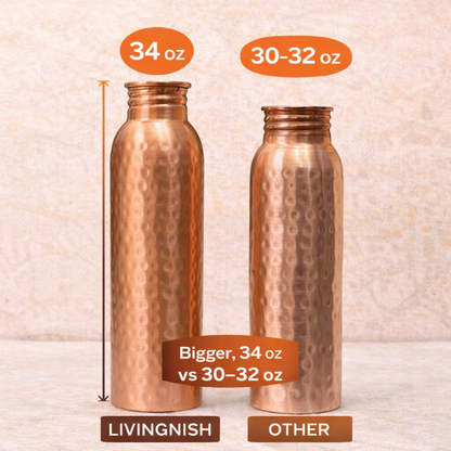 100% Pure Ayurvedic Copper Water Bottle - Hammered