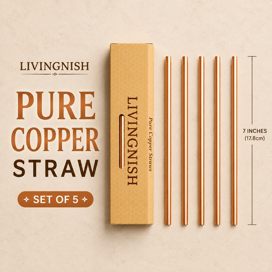 Premium Pure Copper Straws – Set of 5 | 7-Inch Reusable Drinking Straws | Third-Party Lab Tested | Livingnish