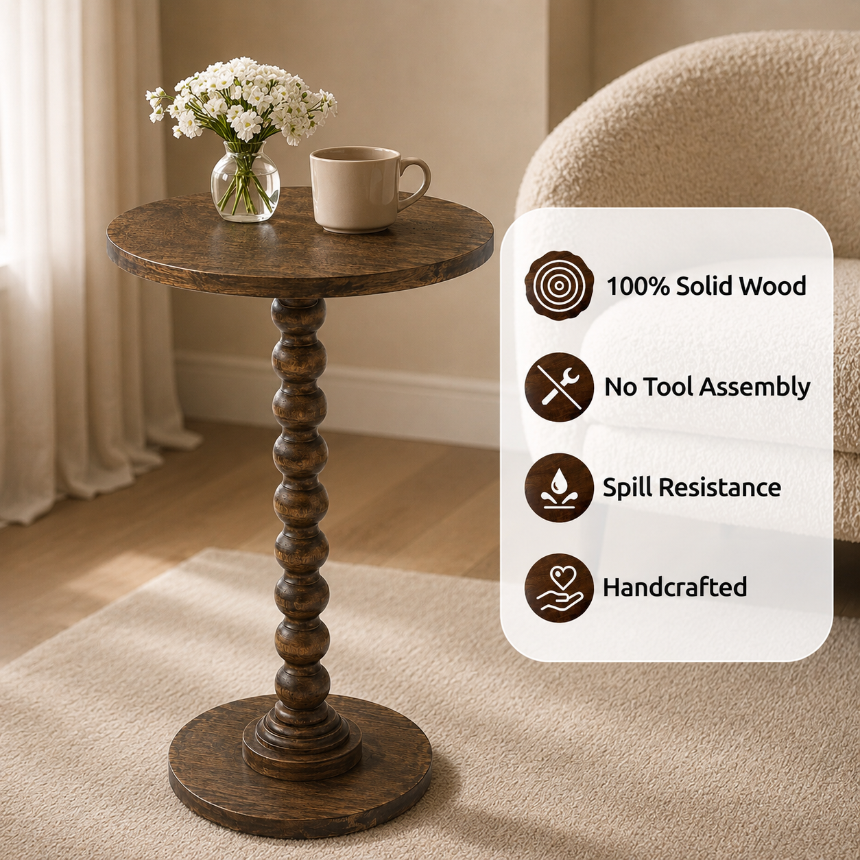 Livingnish Round Side Table, Modern Accent Nightstand for Corners, and Office (Rustic Brown)