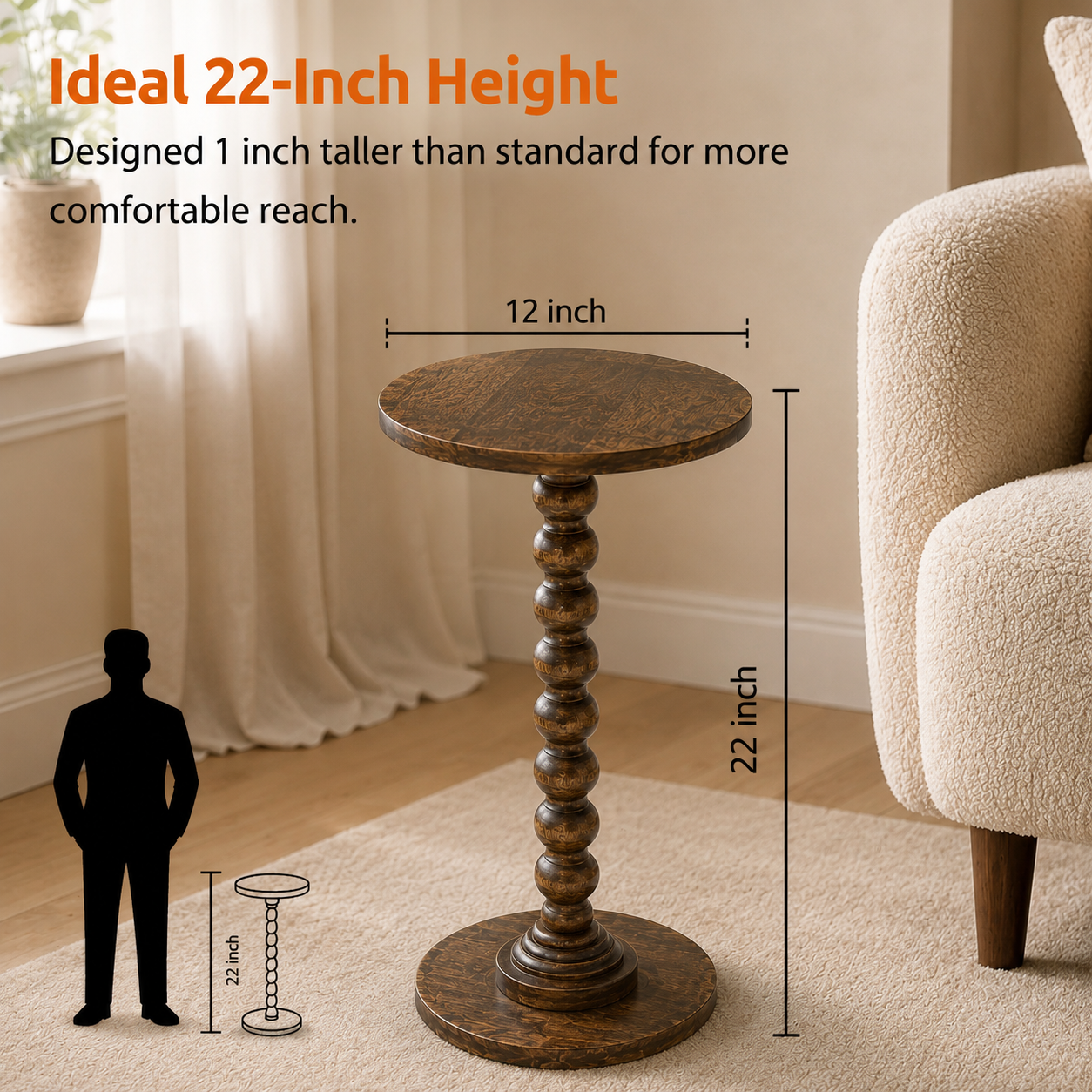 Livingnish Round Side Table, Modern Accent Nightstand for Corners, and Office (Rustic Brown)