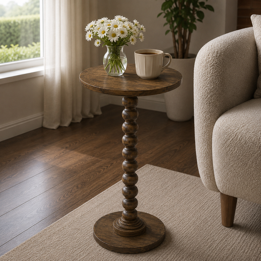 Livingnish Round Side Table, Modern Accent Nightstand for Corners, and Office (Rustic Brown)