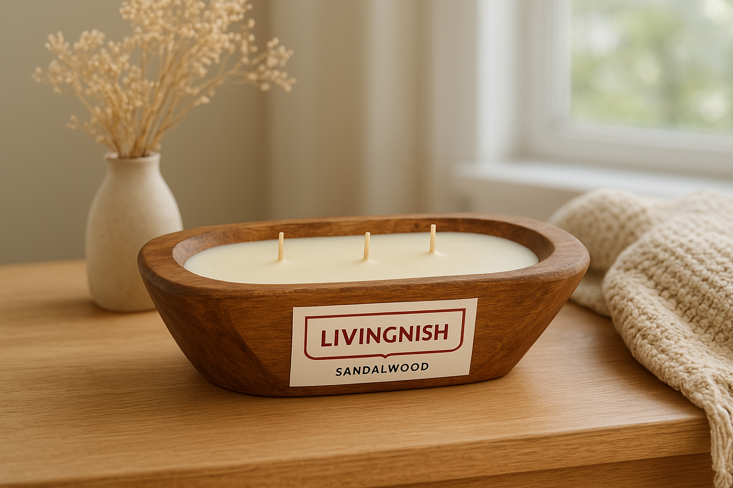 Livingnish Wood Dough Bowl Candle