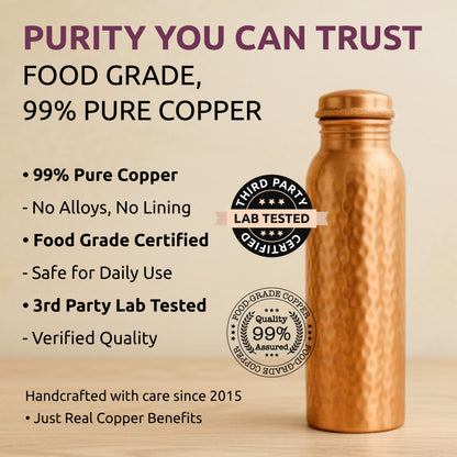 100% Pure Ayurvedic Copper Water Bottle- Hammerred