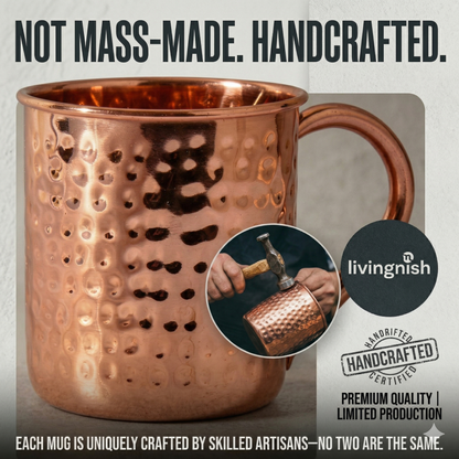 100% Pure Copper Mug 2 pcs Set– 16 oz | Handcrafted, Heavy Gauge| Moscow Mule Cup, Ayurvedic Benefits