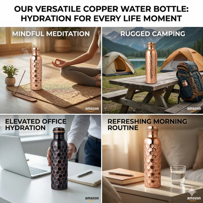 100% Pure Ayurvedic Copper Water Bottle - Classic Glossy Finish