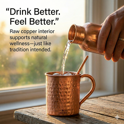 100% Pure Copper Mug 2 pcs Set– 16 oz | Handcrafted, Heavy Gauge| Moscow Mule Cup, Ayurvedic Benefits