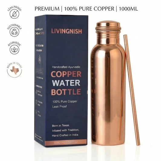 100% Pure Ayurvedic Copper Water Bottle - Classic Glossy Finish