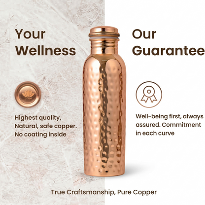 100% Pure Ayurvedic Copper Water Bottle - Hammered Glossy Finish