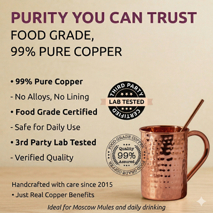 100% Pure Copper Mug 4 pcs Set( 2 Mugs, 2 Straw) | Handcrafted, Heavy Gauge | Moscow Mule Cup I CL/HM