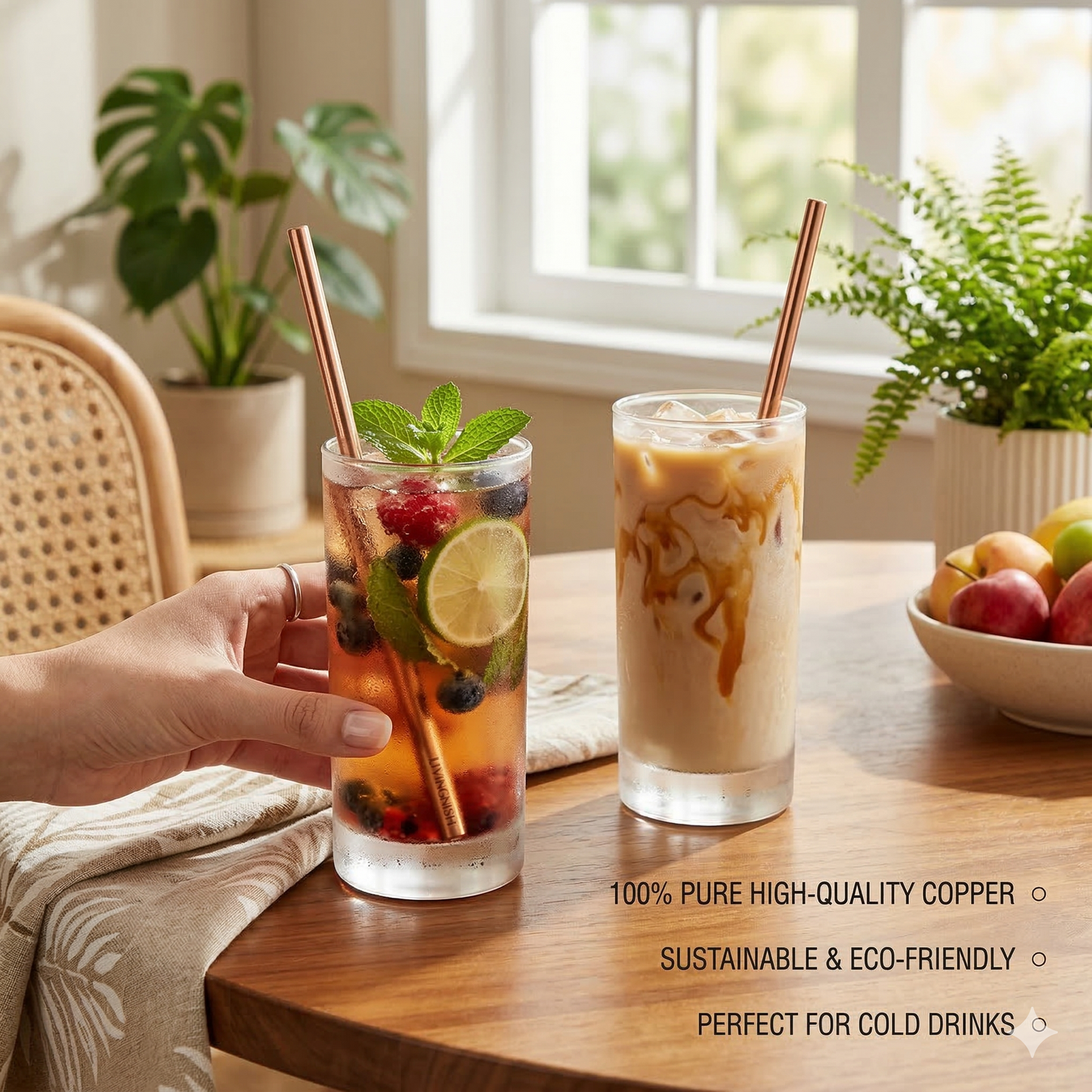 Pure Copper Drinking Straws – 11” Reusable Metal Straw (2 Pcs Set)