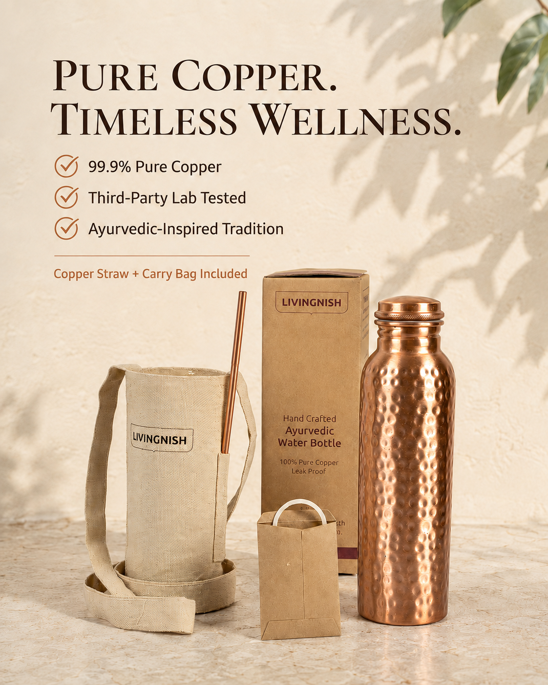 100% Pure Ayurvedic Copper Water Bottle
