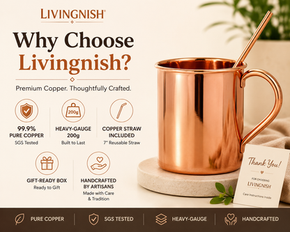 100% Pure Copper Mug with Copper Straw – 16 oz | Handcrafted Heavy-Gauge Moscow Mule Cup | Ayurvedic-Inspired Drinkware