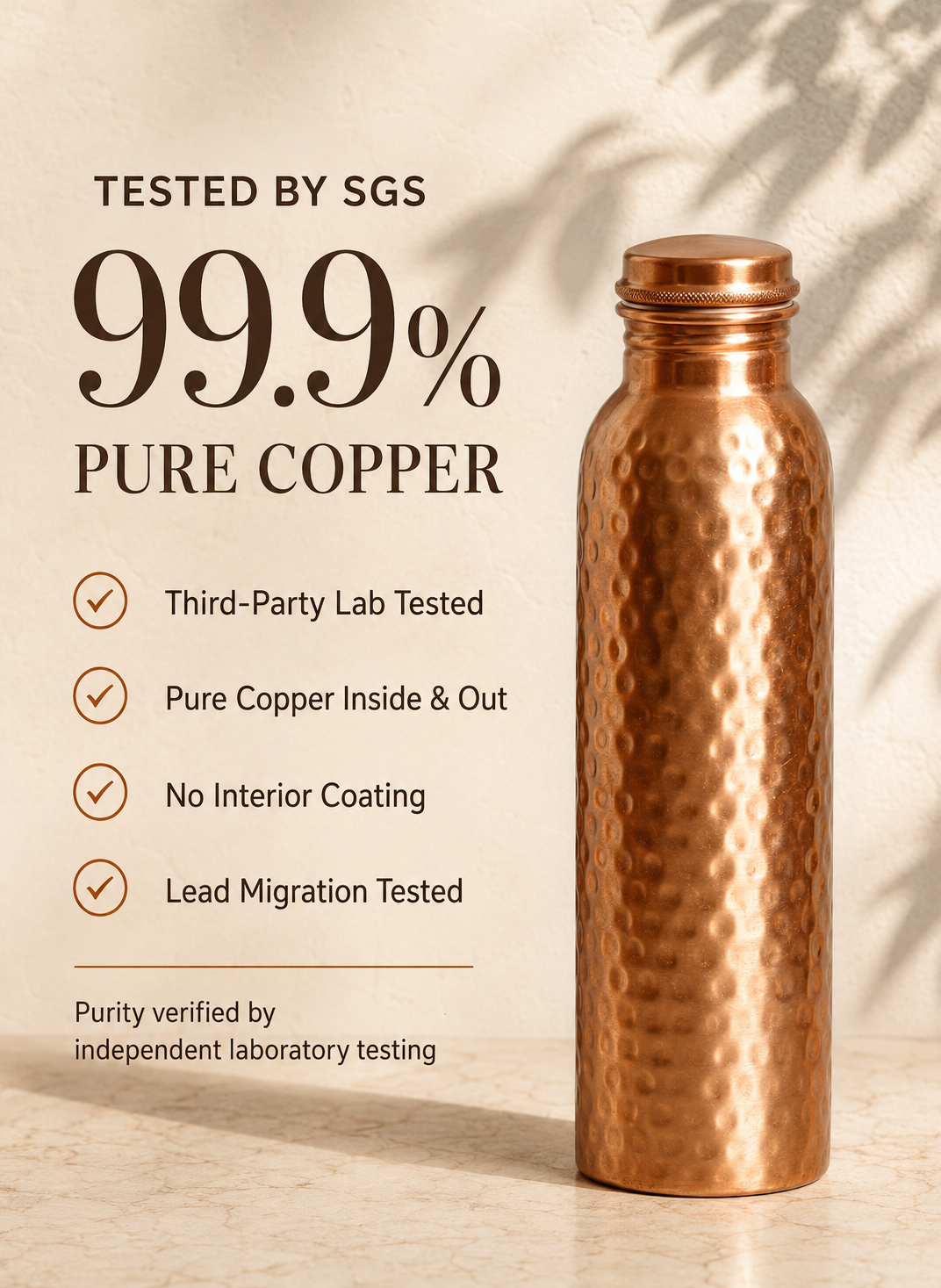 100% Pure Ayurvedic Copper Water Bottle