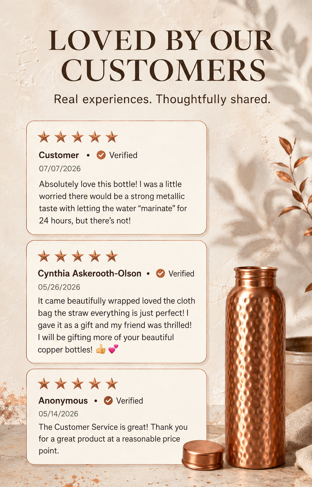 100% Pure Ayurvedic Copper Water Bottle