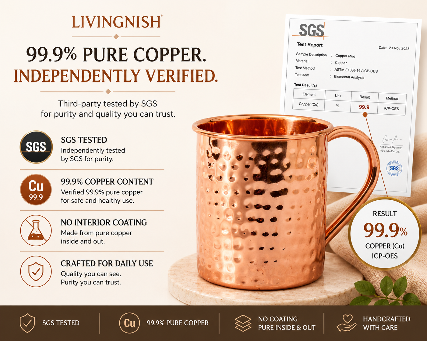 100% Pure Copper Mug with Copper Straw – 16 oz | Handcrafted Heavy-Gauge Moscow Mule Cup | Ayurvedic-Inspired Drinkware