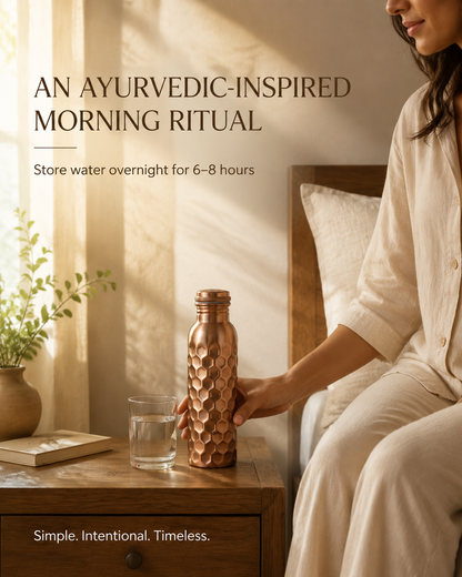 Honeycomb 100% Pure Ayurvedic Copper Water Bottle with Free Straw and Canvas Bag