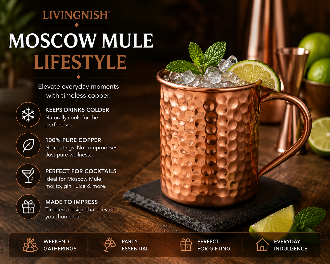 100% Pure Copper Mug with Copper Straw – 16 oz | Handcrafted Heavy-Gauge Moscow Mule Cup | Ayurvedic-Inspired Drinkware