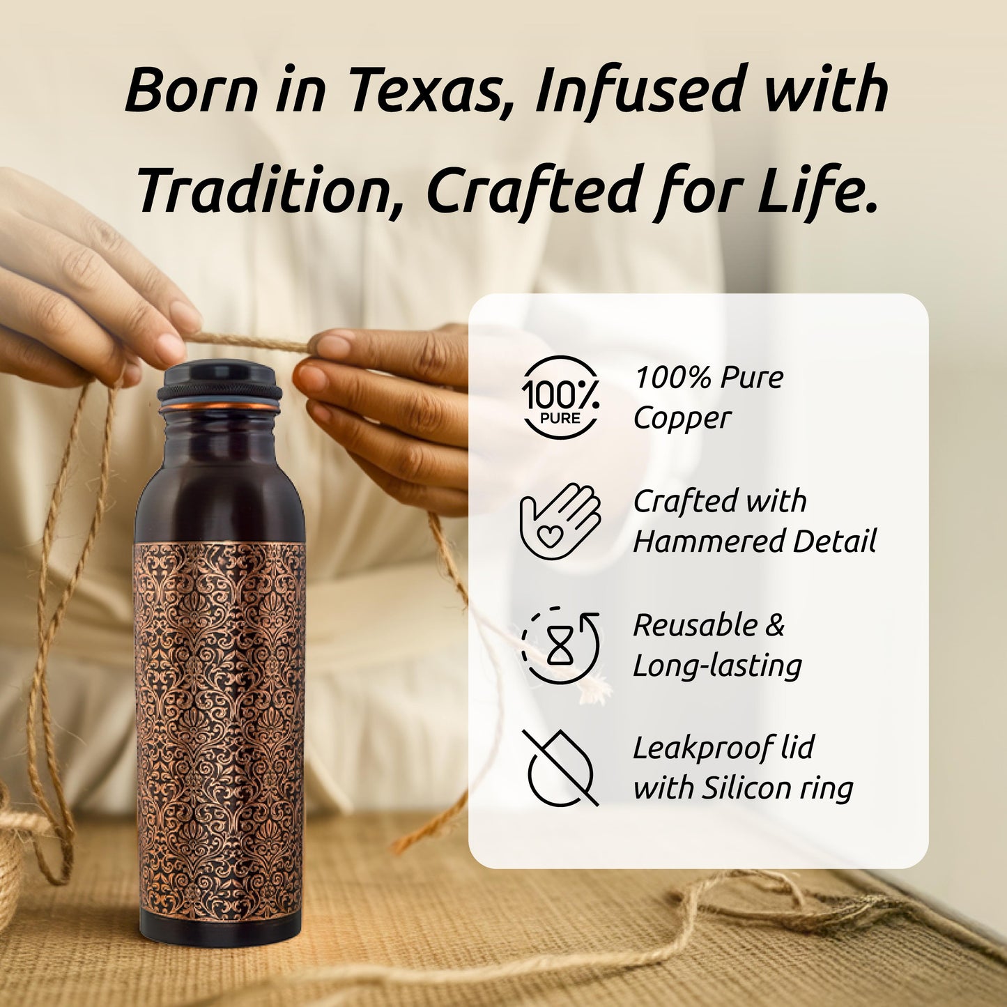 Classic 100% Pure Copper Water Bottle- 34 OZ