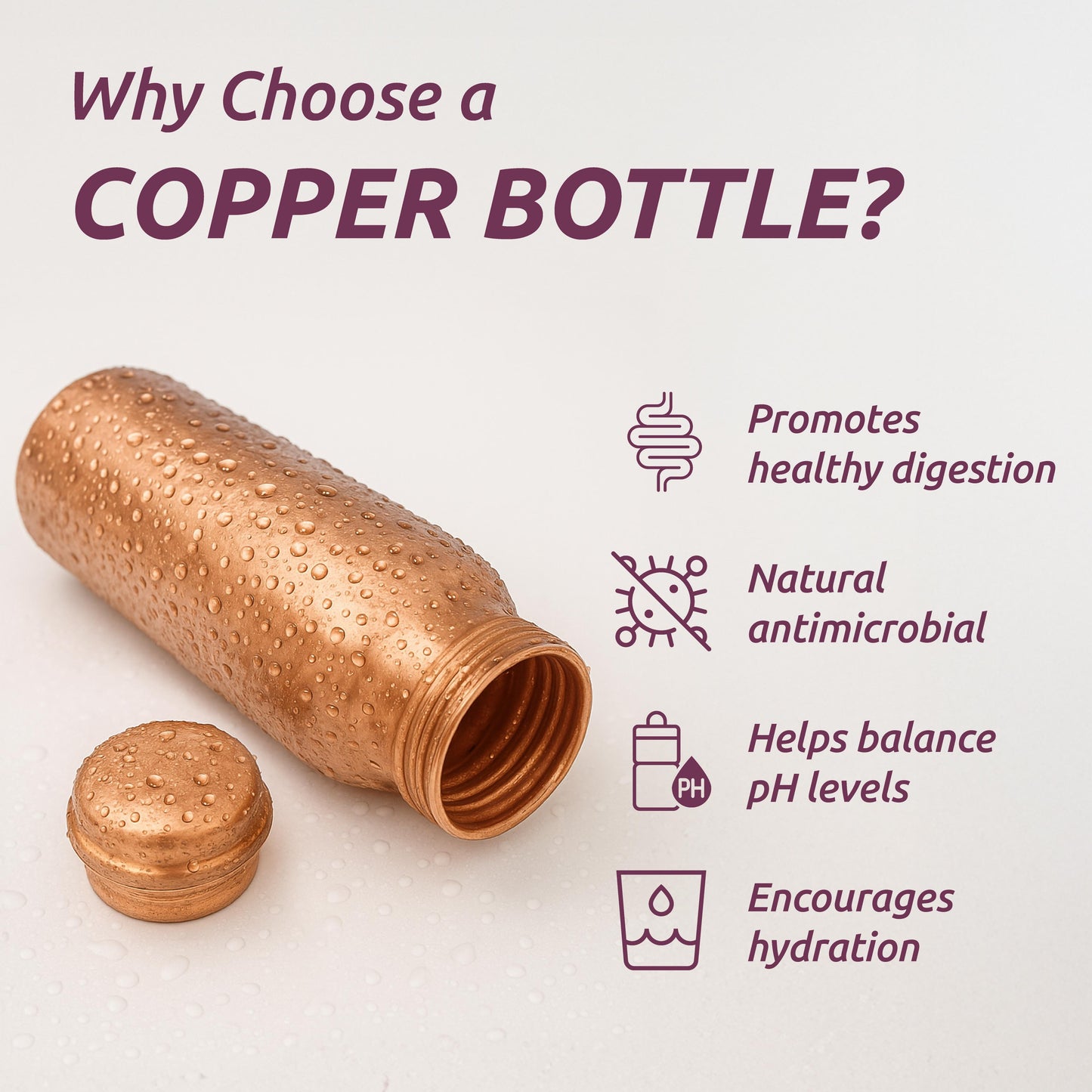 Classic 100% Pure Copper Water Bottle- 34 OZ