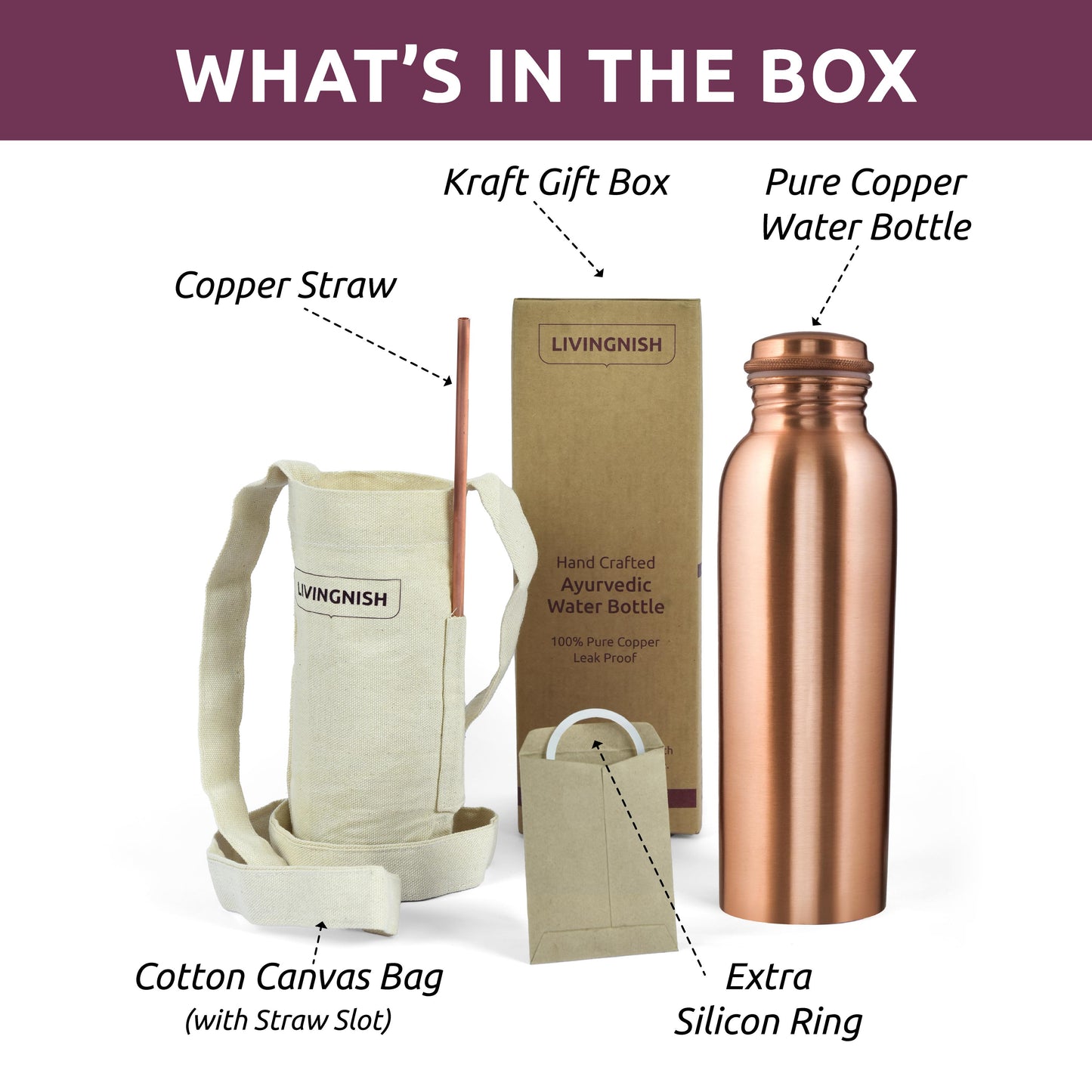 Classic 100% Pure Copper Water Bottle- 34 OZ