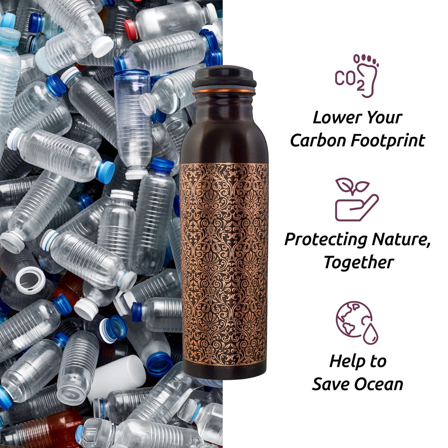 100% Pure Ayurvedic Antique Copper Water Bottle (Delivery November 2nd Week)