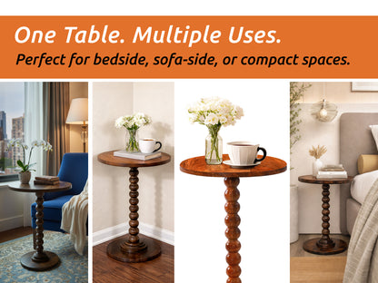 Livingnish Round Side Table, Modern Accent Nightstand for Corners, and Office (Rustic Brown)