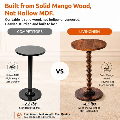 Livingnish Round Side Table, Modern Accent Nightstand for Corners, and Office (Rustic Brown)