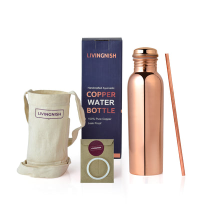100% Pure Ayurvedic Copper Water Bottle - Classic Glossy Finish