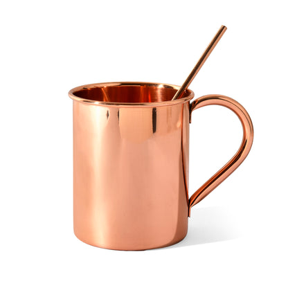 100% Pure Copper Mug with Copper Straw – 16 oz | Handcrafted Heavy-Gauge Moscow Mule Cup | Ayurvedic-Inspired Drinkware