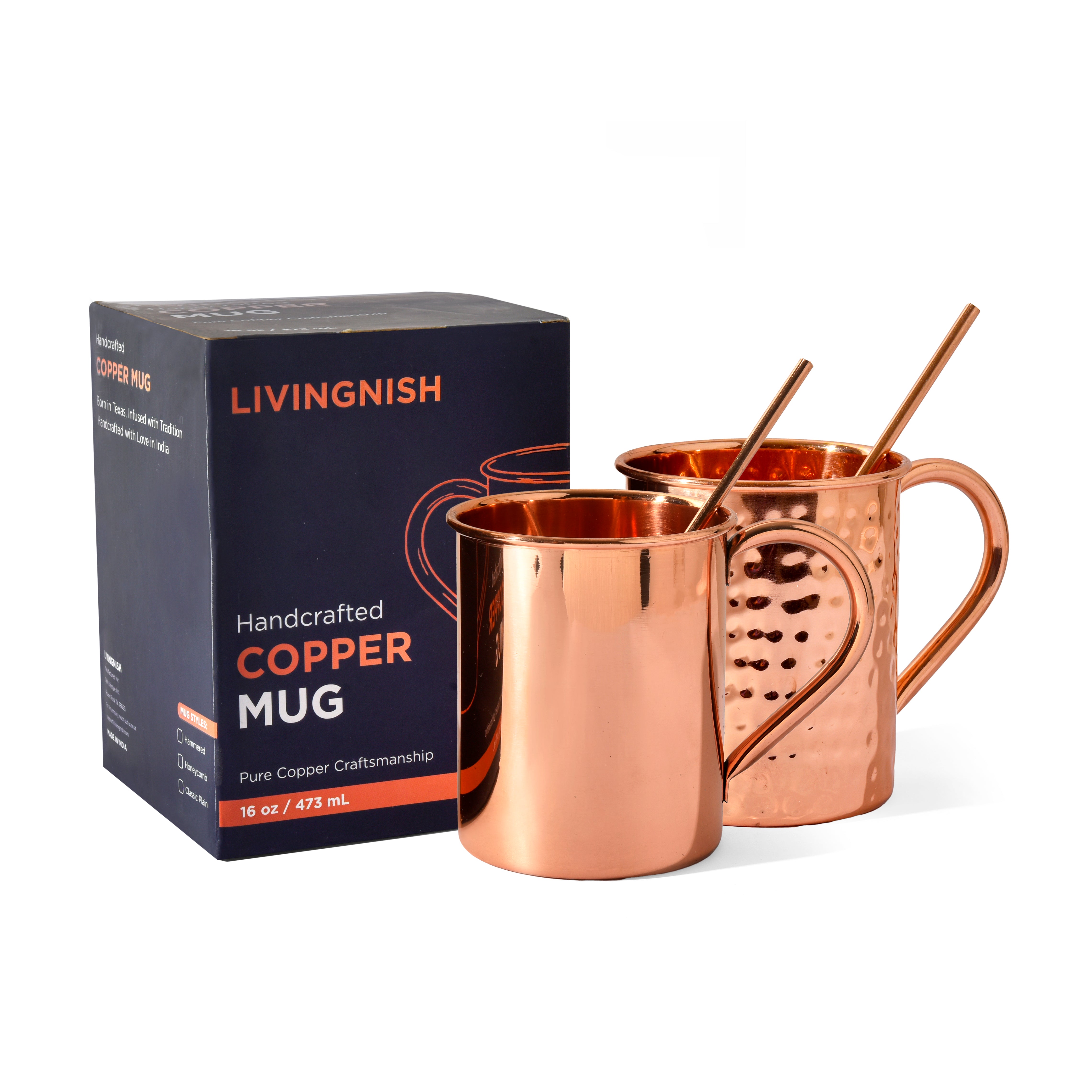100% Pure Copper Mug Set with Straws | Handcrafted Moscow Mule