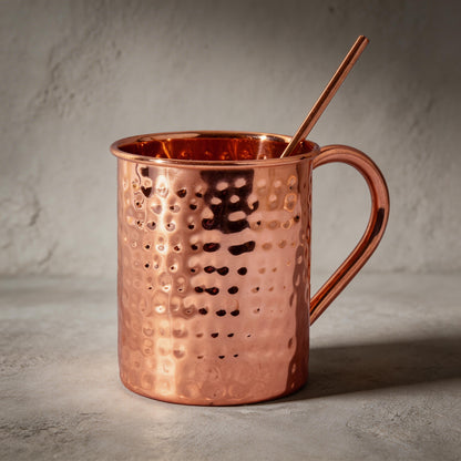 100% Pure Copper Mug 4 pcs Set( 2 Mugs, 2 Straw) |Handcrafted, Heavy Gauge | Moscow Mule Cup