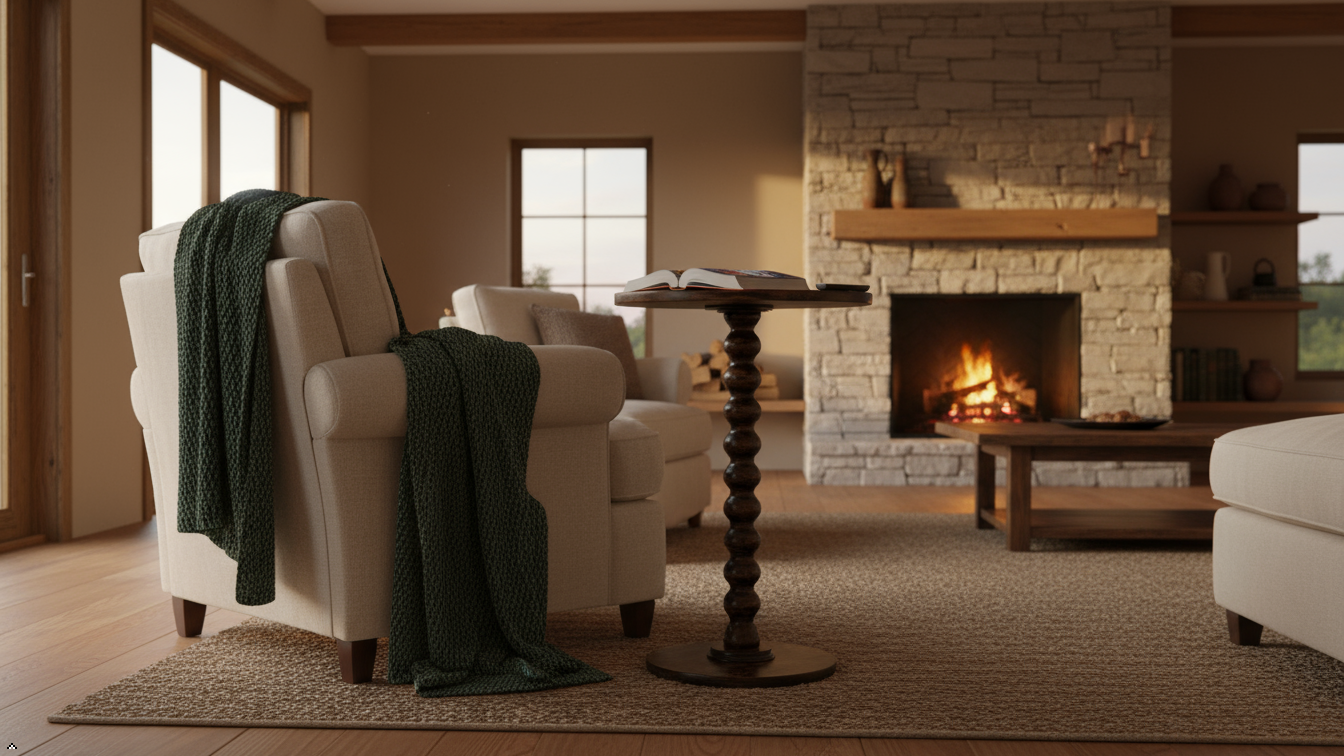 Livingnish Round Side Table, Modern Accent Nightstand for Corners, and Office (Rustic Brown)