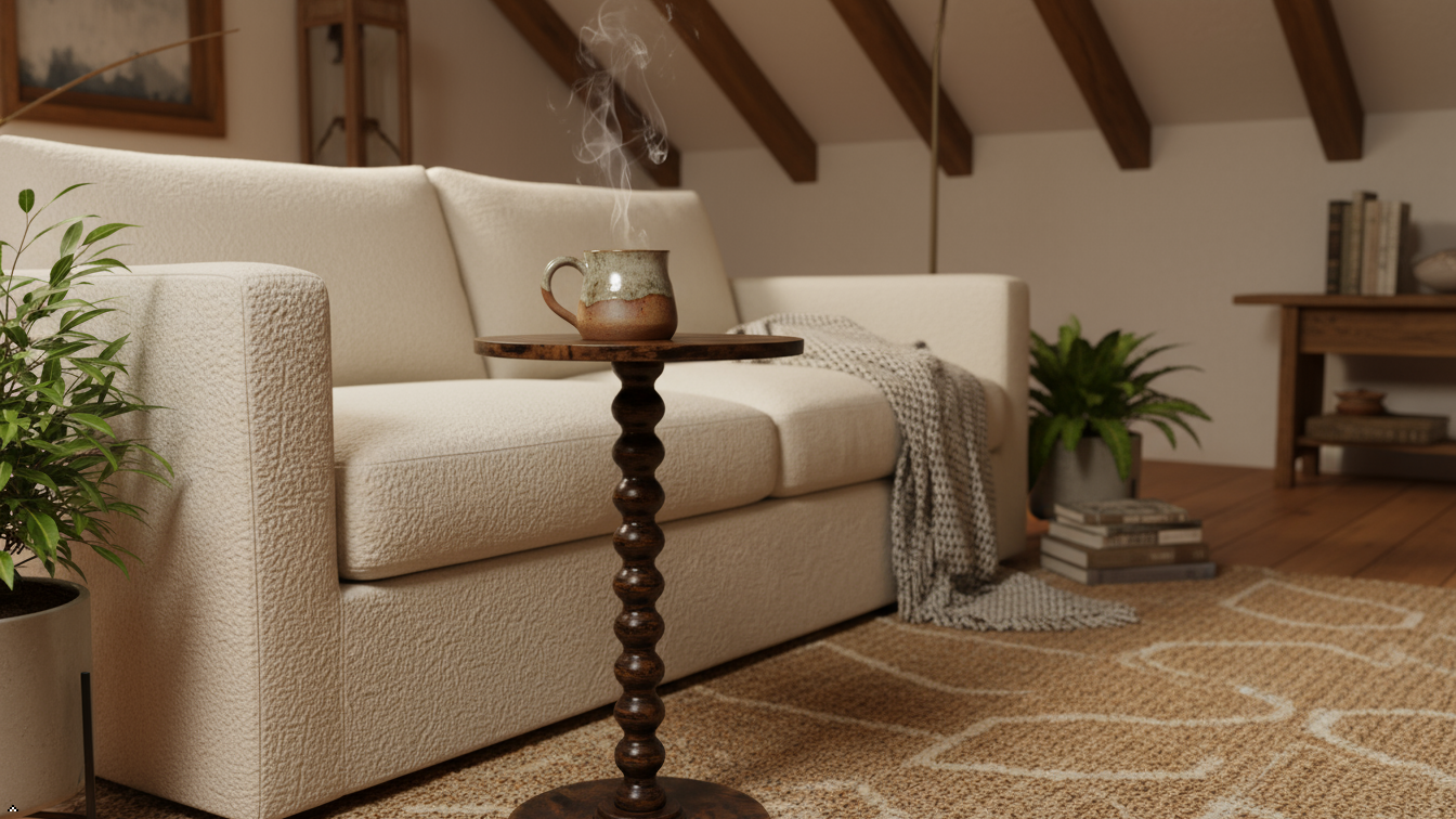 Livingnish Round Side Table, Modern Accent Nightstand for Corners, and Office (Rustic Brown)